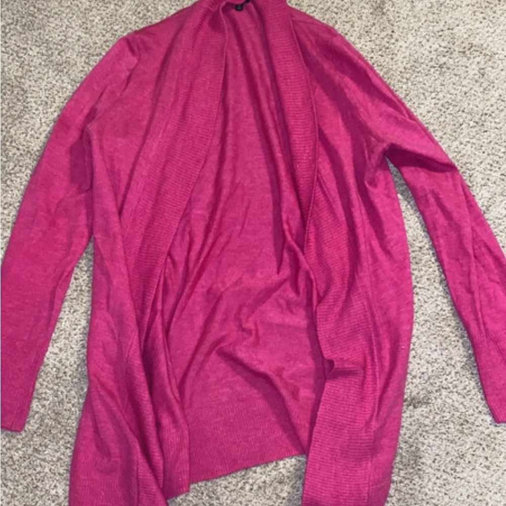 Talbots Women's Merino Wool Pink Open Front Cardigan Sweater